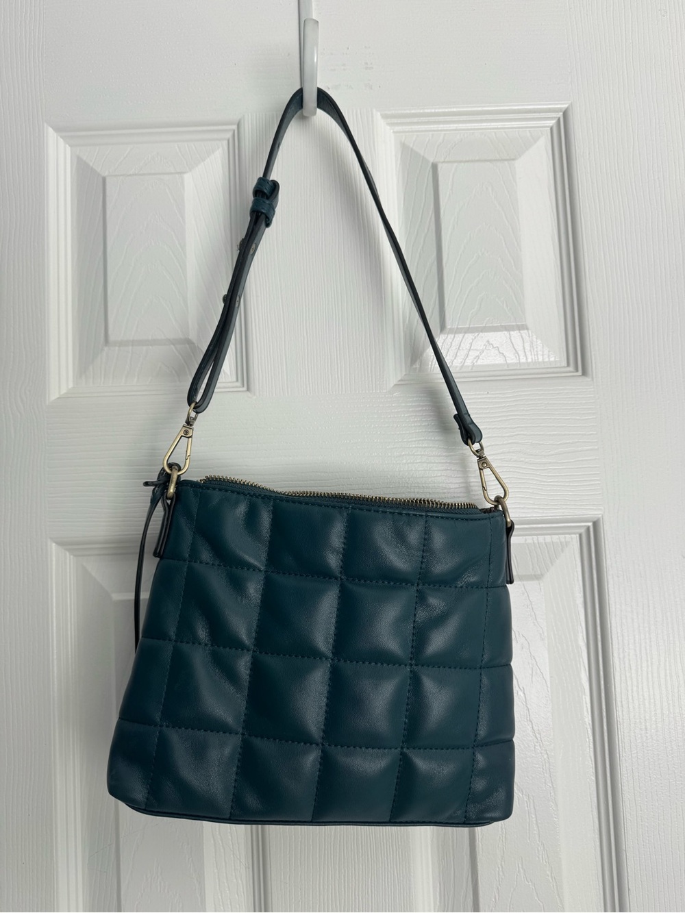 Quilted Dark Teal Shoulder Bag - Women's Crossbody
